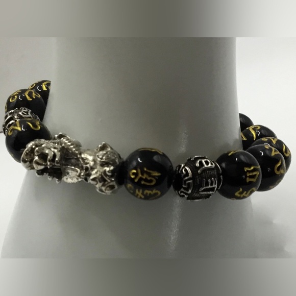 FENG SHUI 999 STERLING PIXIU CHARM MALA BUDDHIST PRAYER BRACELET W/ INSCRIPTIONS - Picture 1 of 3